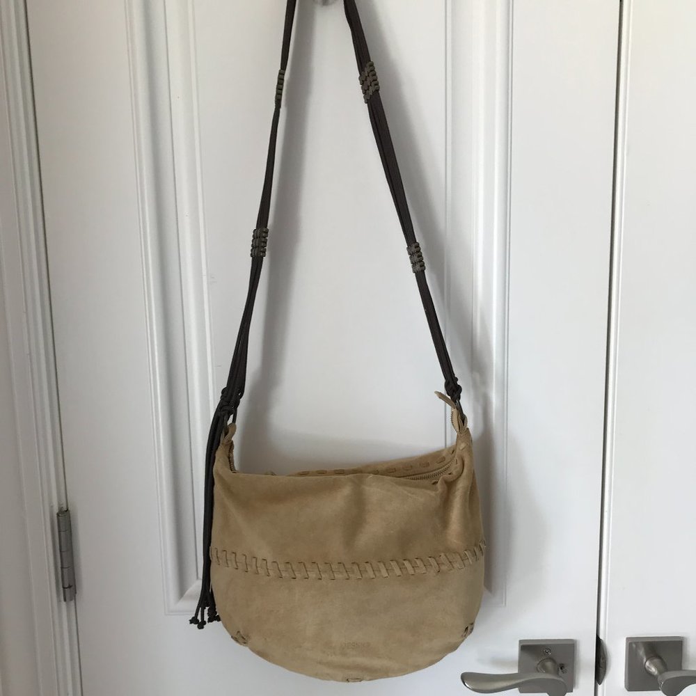 Beige suede soft cross body or shoulder bag